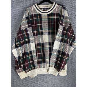 Salty Dog Gant Multicolor Plaid Chunky Knit Cotton Vintage Sweater Men 4XL